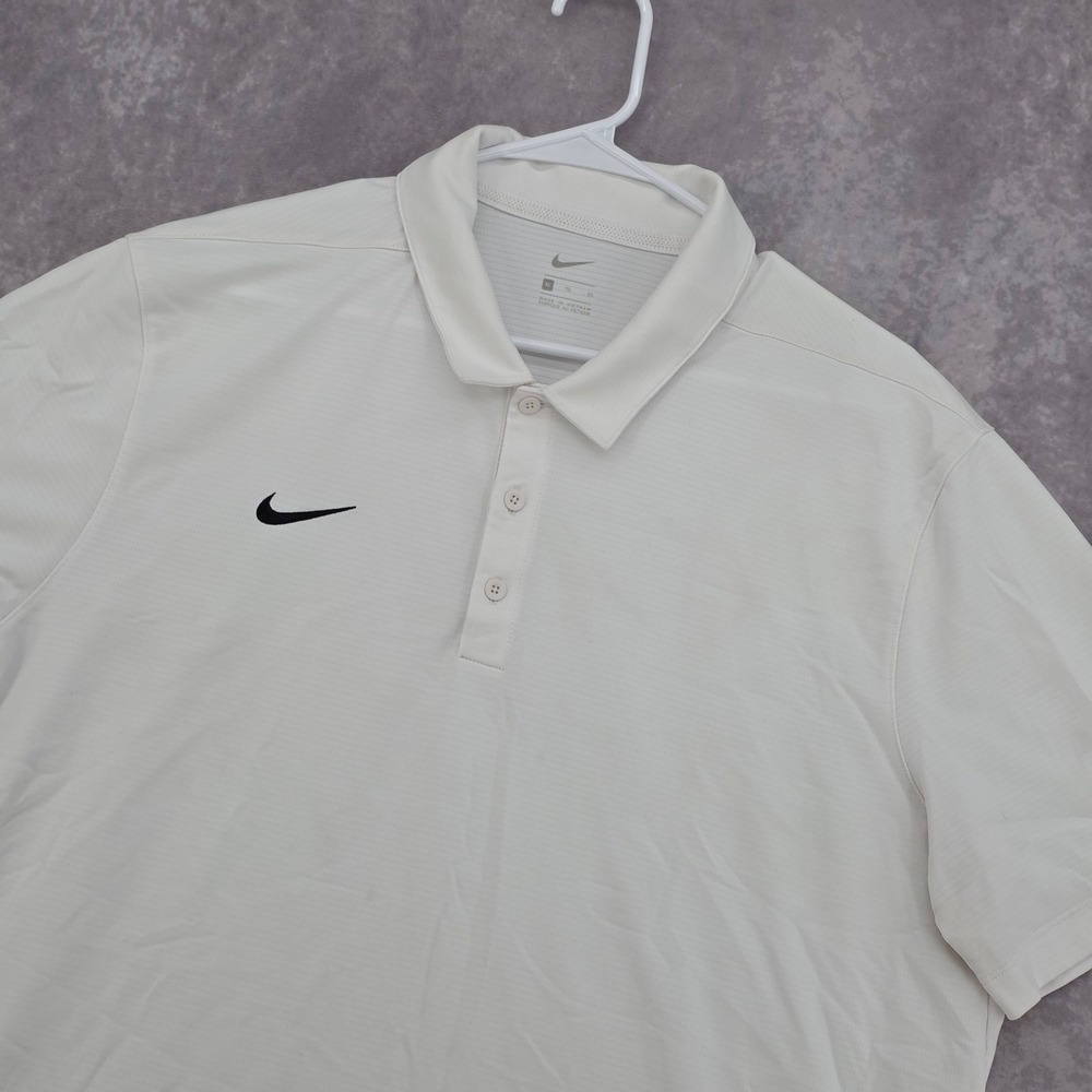 Nike Golf Polo Shirt Mens XL White Short Sleeve Micro Rib Black Swoosh Stretch